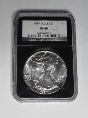 American Silver Eagle 1987 * NGC MS69 * .999 Silver Ozt * Sin precio base Foto 1 de 2