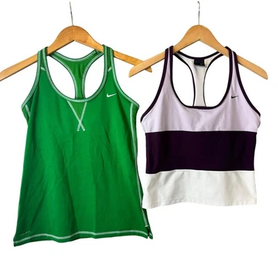 2 camisetas sin mangas Nike Dri Fit ropa deportiva para mujer talla M verde blanco entrenamiento  Foto 1 de 4
