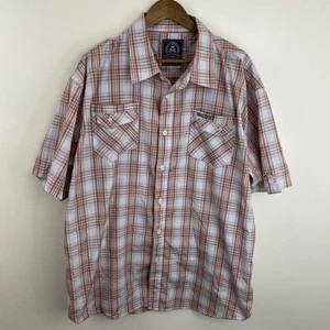 Akademiks Shirt Mens 4XL Orange Plaid Short Sleeve Button Cotton Blend * - Picture 1 of 15