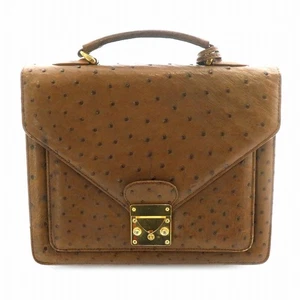 Echt Straußenleder Handtasche braun gold Beschläge Damen gebraucht - Bild 1 von 9