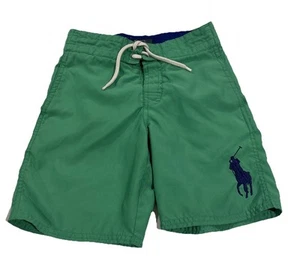 POLO RALPH LAUREN Little Boys Logo Swim Trunks Shorts Green Blue pony Size 6 - Picture 1 of 3