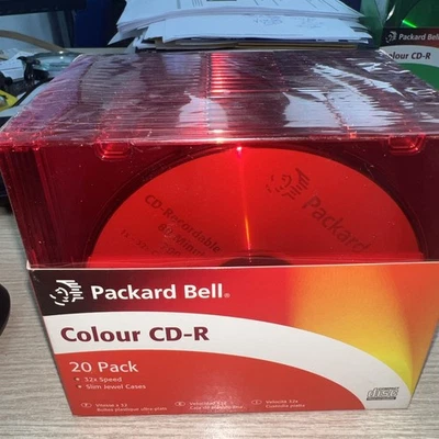 PACKARD BELL COLOUR CD-R 20 PACK 32X SPEED SLIM DUAL CASES BRAND NEW SEALED - Image 1 of 3