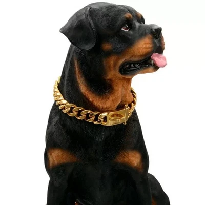 Luxury 316 Stainless Steel Gold Chain Dog Collar Cuban Link Pet Necklace 10"-26" - Bild 1 von 4