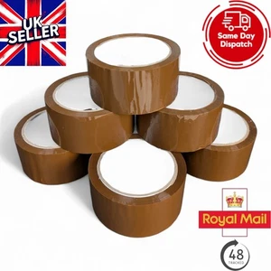 STRONG BROWN PARCEL PACKING PACKAGING TAPE ROLLS CARTON SEALING 48MM X 66M - Picture 1 of 6