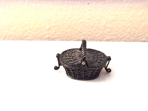 very old miniature metal basket w hinged lids & clasps Cover