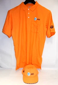 NEW AT&T AND CWA LOGOS ORANGE MEN'S LARGE POLO SHIRT & MEDIUM MATCHING HAT - Picture 1 of 20