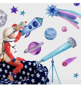 Wall decals outer space peel and stick for kids wall bedroom playroom living - Picture 1 of 6