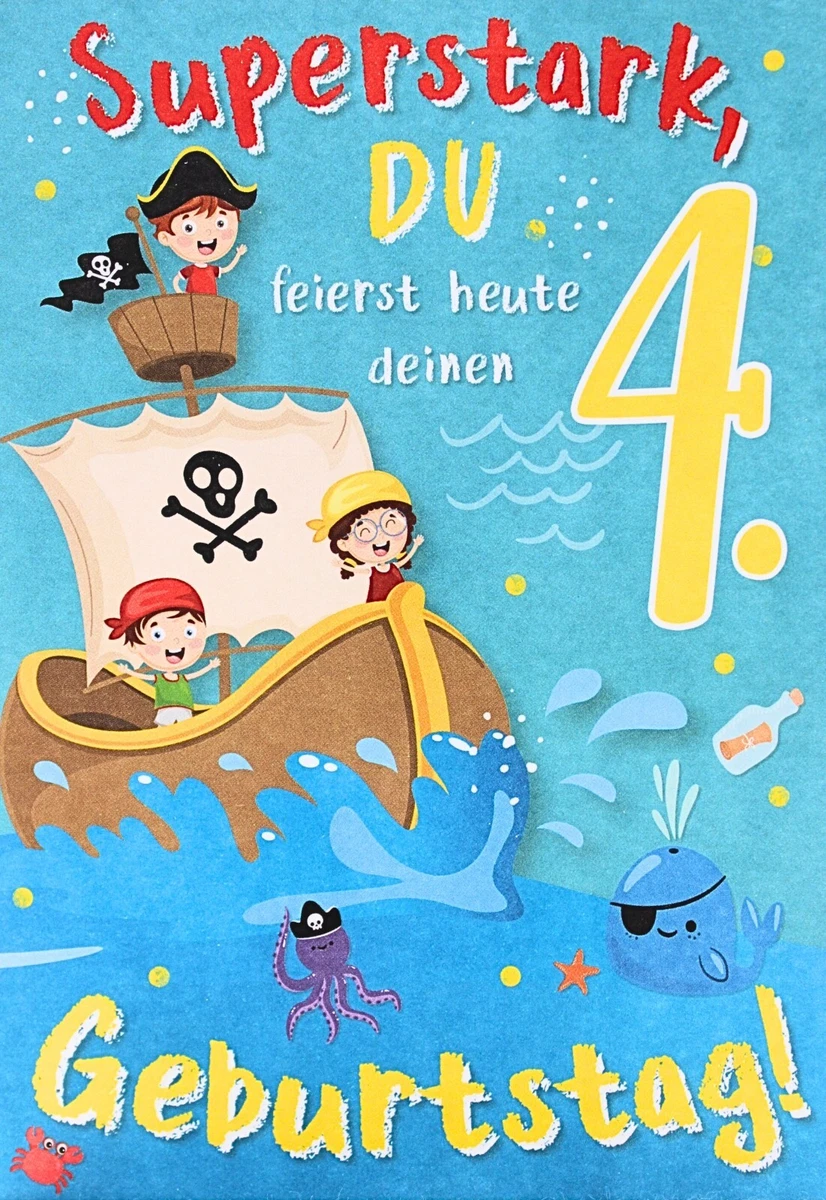Geburtstagskarte Für Jungen Zum 3. Geburtstag – Mit Piraten, Papagei & Glitzer | Lustig & Personalisiert