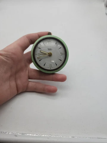Antique Diehl Diletta Wartime WW2 Steel Housing Alarm Clock TESTED WORKS Cover