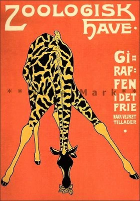 Arte de decoración de pared impresión póster vintage jirafa zoológico de Copenhague Dinamarca  Foto 1 de 4