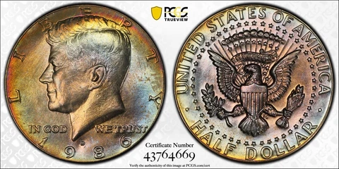 1986 D Kennedy Half Dollar PCGS MS65 Album Toned Registry Coin 50C GS TV Cover