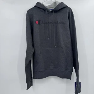 Champion Sudadera con Capucha Hombres Pequeña NUEVA Gris Logo Deletreado Sudadera Polar Pullover - Imagen 1 de 13