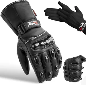 EVO LEATHER MOTORBIKE MOTORCYCLE GLOVES WIND WATERPROOF THERMAL WINTER PROTECT - Picture 1 of 7