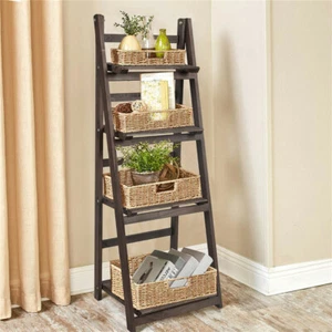 Corner Ladder Shelf Storage Shelving 4 Tiers Bookcase CDs/Albums/Files Holder - Picture 1 of 12