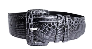 $345 Cinturón Carlisle Gris Cocodrilo Cuero Repujado Hebilla Envuelta Ancha Cintura 29"-31" - Imagen 1 de 11