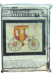 Vogart Crafts Antique Victorian Coach Kit Mini Crewel Picture **Frame* 1975 5x6” - Picture 1 of 7