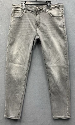 Jeans jeans masculino Jenius Level Products Akademiks cinza desgastado bigode 34X32 - Imagem 1 de 4