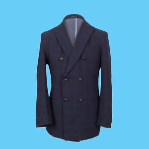 Emporio Armani Men's Navy Blue Double Breasted Blazer Jacket Size 50 40 Checked