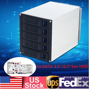 5 bays SATA SAS D Drive Bay Hard Drive Disk Case Enclosure 2.5"/3.5" USA - Afbeelding 1 van 9