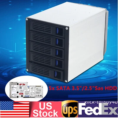 5 bays SATA SAS D Drive Bay Hard Drive Disk Case Enclosure 2.5"/3.5" USA - Image 1 of 4