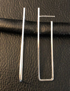 Sterling Silver Hoop Earrings Rectangle Long Modern 925 2.3" 4g #2817