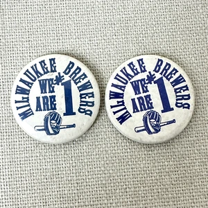 Two Vintage Milwaukee Brewers Pins 'We are #1' Round 2.5 Inch - Picture 1 of 4