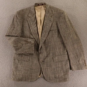 VTG Tweed Jacket L 44S Brown Gray Herringbone Over Check 100% Wool Blazer USA - Picture 1 of 16