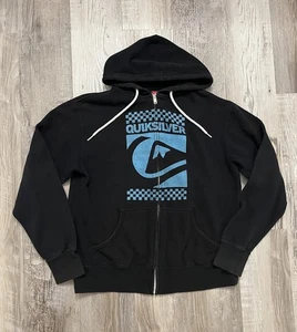 Quiksilver Zip Up Jacket Hoodie Size Medium Black Blue Surf Skate - Picture 1 of 7