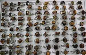Wholesale Mixed Lots 35pcs Small Tiger's-eye Stone Silver p Lady's Rings AH368 - Picture 1 of 3
