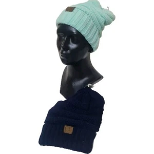 x2 Slouch Baggy Beanie Mütze C.C Winterwärmer Mint/Navy 2tlg SET Neu - Bild 1 von 3
