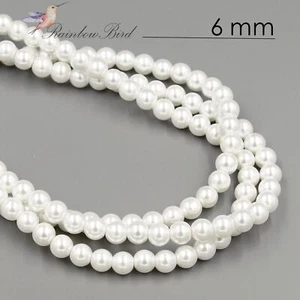 White Czech Glass Pearl Top Quality Round Beads Jewelry Making Loose Beads 6 mm - Picture 1 of 6