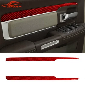 Tira de moldura de panel de puerta delantera de fibra de carbono roja accesorios para RAM 1500 2013-2015 - Imagen 1 de 9