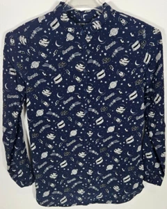 Blusa Top de algodón para mujer talla XS azul blanco celeste cuello LS abotonada - Imagen 1 de 3
