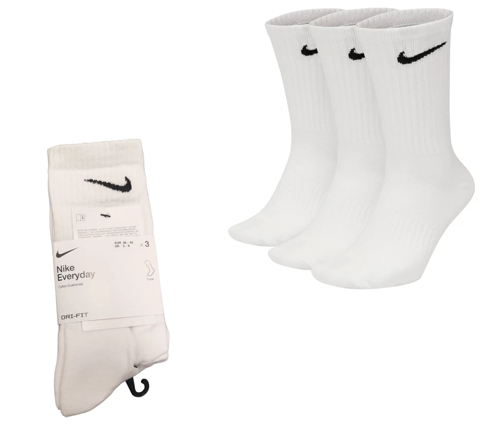 Nike Everyday Cushioned Large Training Ankle Socks - White, Pack of 3
