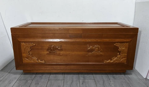 Vintage Carved Teak Wood Blanket Storage Chest/Trunk Asian Oriental Coffee Table Cover