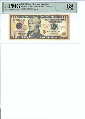 2004 $10 FRN FR2039-L* PMG 68 EPQ, San Francisco * Note S/N L08009633*!!! - Image 1 of 2