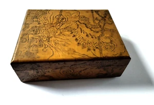 Antiker Drache dekorative Pokerarbeit Holz Kartenbox - Bild 1 von 9