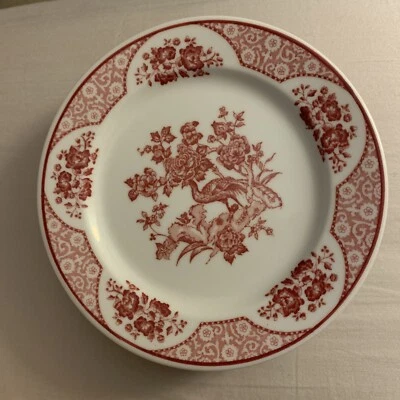 Syracuse China Floral Pattern Red Flowers Bird Dessert Plates 5 1/2 Inch  Set 4 - Image 1 of 4