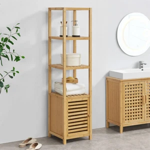 Badschrank Bambus Badmöbel XL Badezimmerschrank Hochschrank mit 3 offenen Fächer - Bild 1 von 14