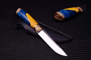 ππ Coltello fatto a mano tridente stemma bandiera nazionale patriottica ucraina + fodero - Foto 1 di 12