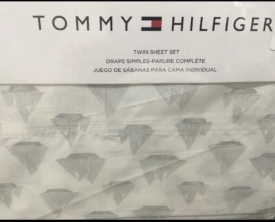 Tommy Hilfiger SAILBOAT Nautical Easy Care 3pc Boat Sheet Set Grey on White Twin - Image 1 of 2