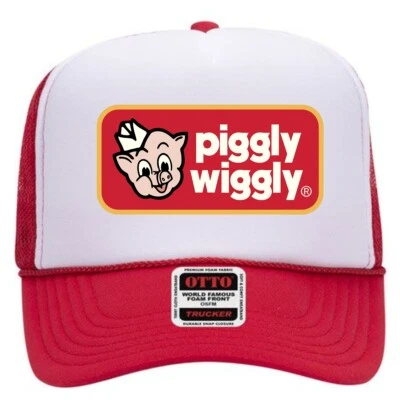 Gorra estilo vintage Piggly Wiggly gorra espuma estilo camionero malla Snapback rojo y blanco Foto 1 de 3