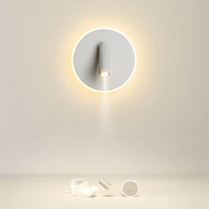 Accesorio de luz LED montado en pared giratorio foco de cabecera lámpara circular interruptor doble - Imagen 1 de 26