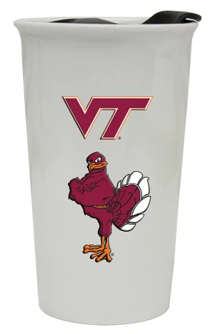 VIRGINIA TECH HOKIES 12OZ CERAMIC TUMBLER-VIRGINIA TECH TRAVEL MUG w/ LID Cover