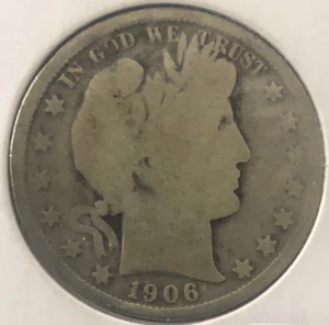 1906 O Barber Half Dollar Good 90% Silver 50c US Type Coin in G to VG condition - Picture 1 of 2