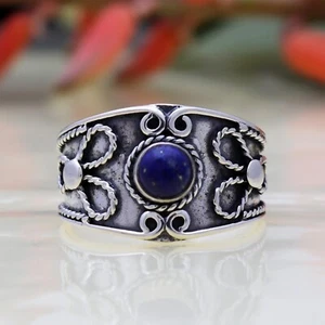 Vintage Designer Solid 925 Sterling Silver Blue Lapis Lazuli Ring Antique Gift - Picture 1 of 6