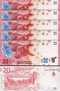 Argentina 20 Pesos 2017, UNC, 5 Pcs LOT, P-361, Suffix B - Picture 1 of 4