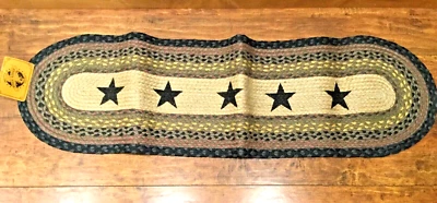Capital Earth Rugs 99 Stars  Runner Print Braided Jute Oval Long 13" x 48"  Blue - Image 1 of 4