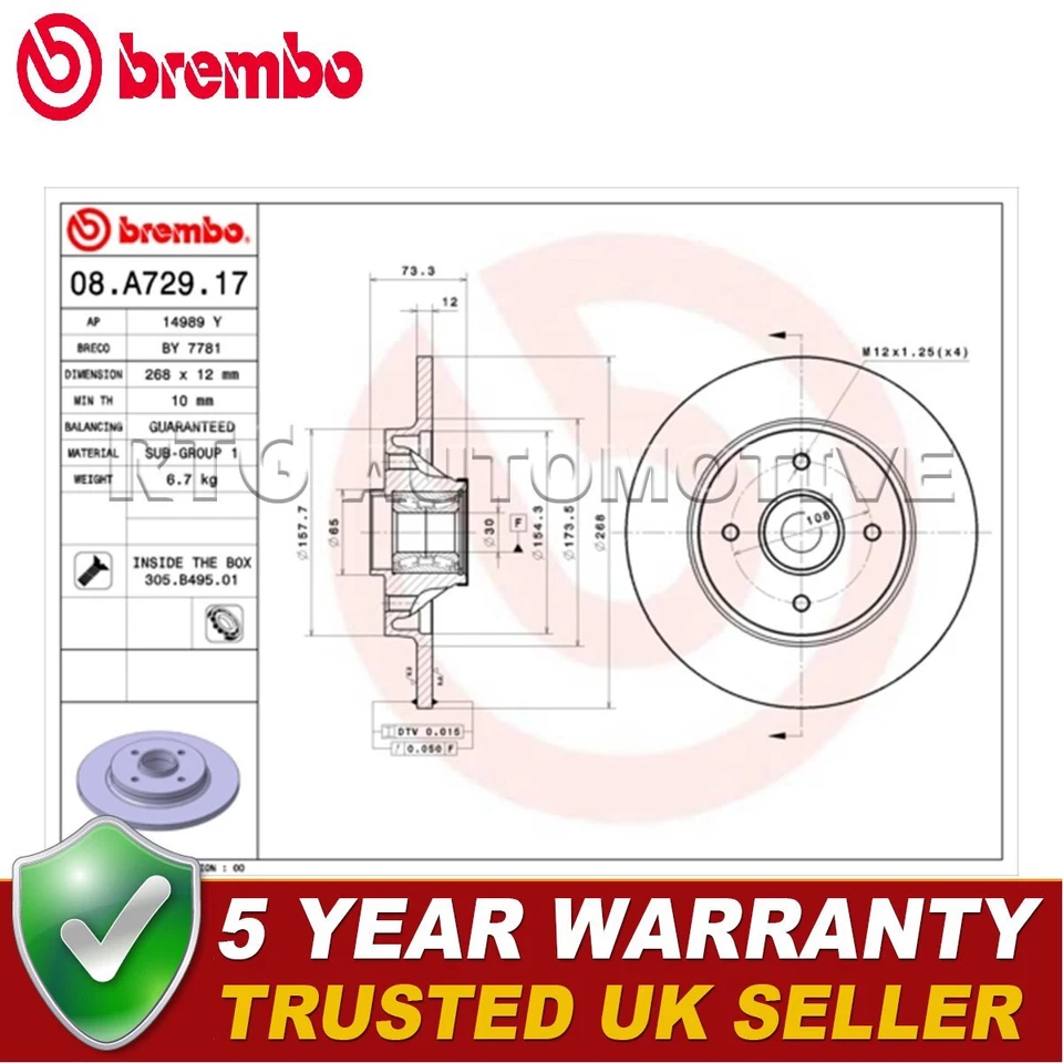 Disco de freio traseiro Brembo compatível com Citroen Berlingo C4 Picasso Peugeot Partner 3008 308 - Imagem 1 de 4