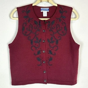 Vintage Pendleton burgunderrot bestickt Wollmischung Knopfleiste Pullover Weste M - Bild 1 von 7